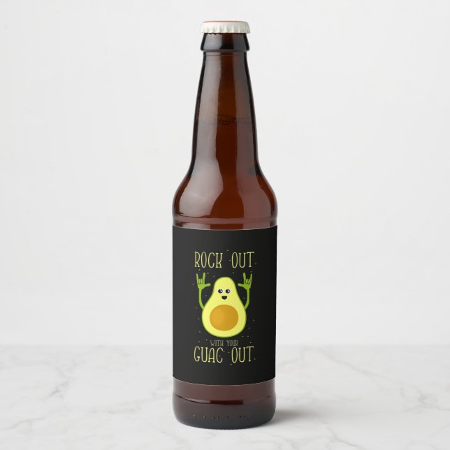 Avocado Rock Out With Your Guac Out Beer Bottle Label (Front)