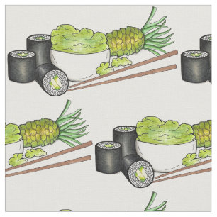 Avocado Roll Wasabi Sushi Japanese Food Restaurant Fabric
