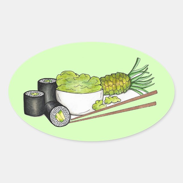 Avocado Rolls Wasabi Sushi Japanese Food Dinner Oval Sticker (Front)