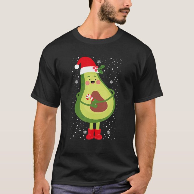 Avocado Santa Hat Funny Christmas Vegan Vegetarian T-Shirt (Front)