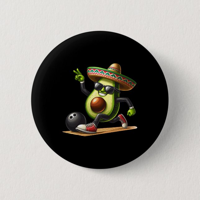 Avocado Showing Bowling Skills Cinco De Mayo Funny 6 Cm Round Badge (Front)