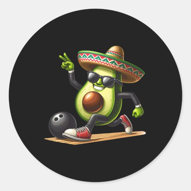 Avocado Showing Bowling Skills Cinco De Mayo Funny Classic Round Sticker (Front)