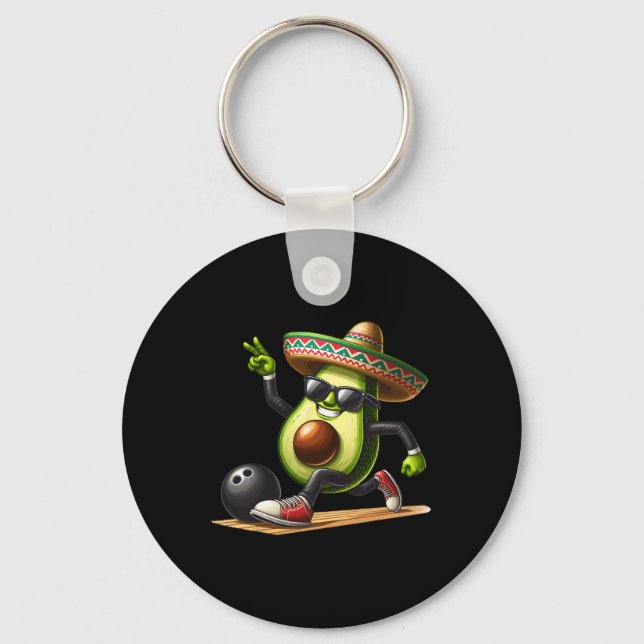 Avocado Showing Bowling Skills Cinco De Mayo Funny Key Ring (Front)