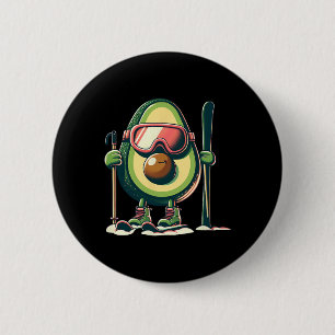 Avocado Skier With Goggles Ski Poles Snow Boots 6 Cm Round Badge