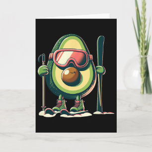 Avocado Skier With Goggles Ski Poles Snow Boots Card