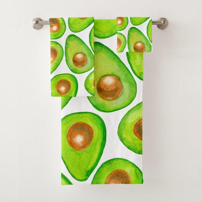 Avocado slices watercolor bath towel set (Insitu)