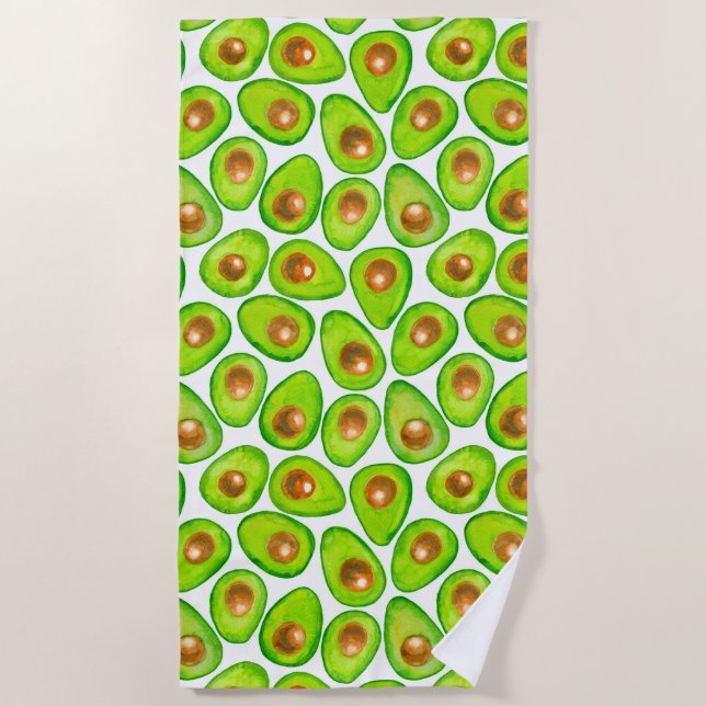 Avocado slices watercolor beach towel (Front)