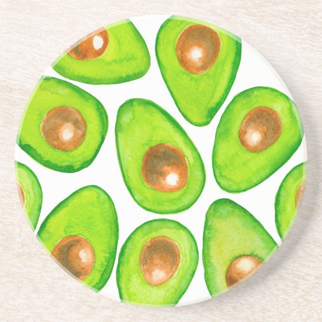 Avocado slices watercolor coaster (Front)