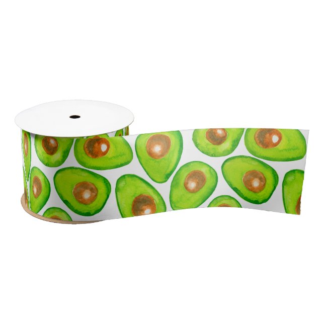 Avocado slices watercolor satin ribbon (Spool)