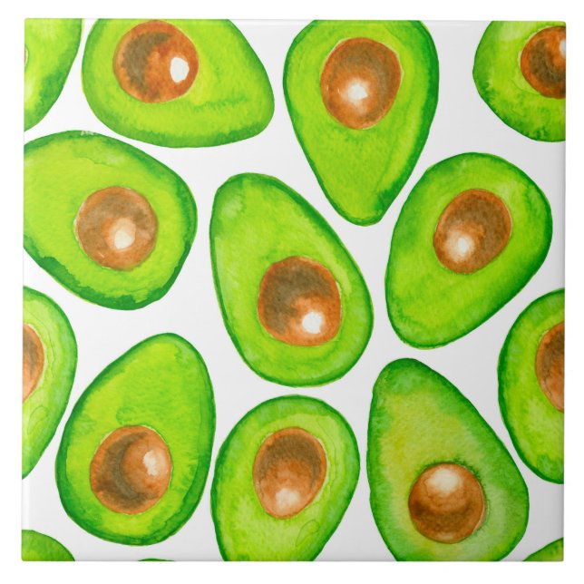 Avocado slices watercolor tile (Front)