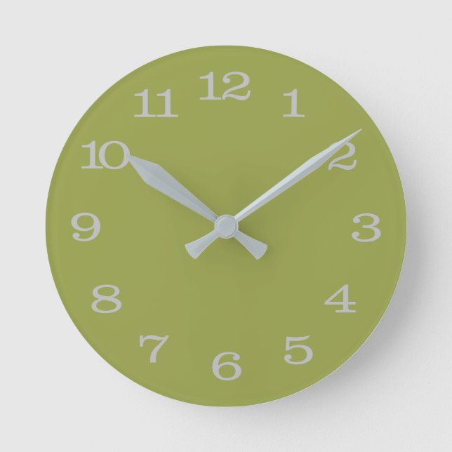 Avocado   solid  green round clock (Front)