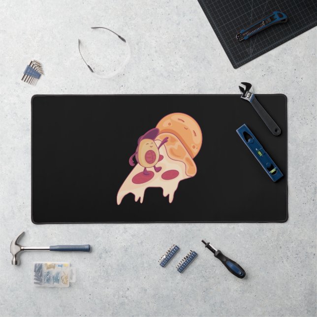 Avocado Surfing on a Slice of Pizza Summer Version Desk Mat (Workstation)