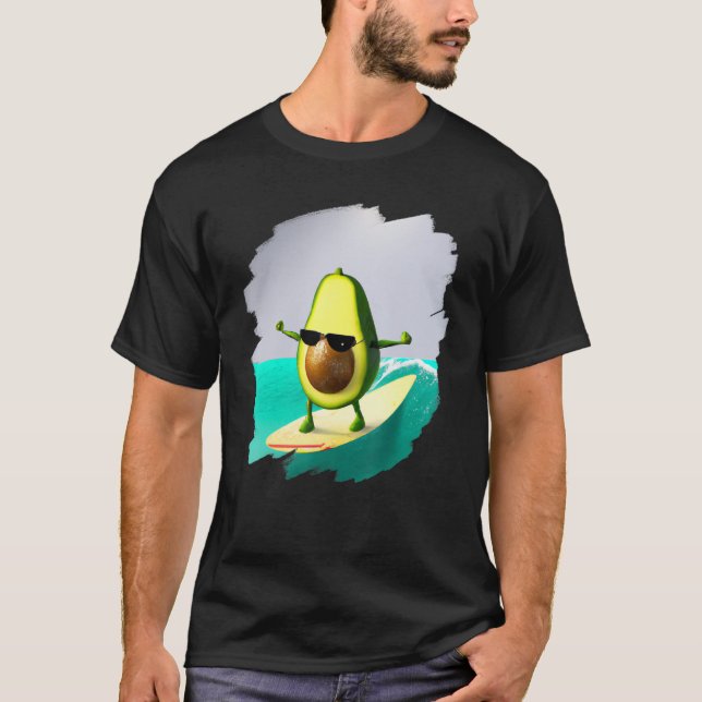 Avocado Surfing Surfer Riding Wave Ocean Cool Surf T-Shirt (Front)