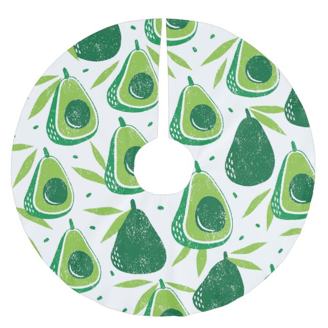 Avocado, textured stamp, seamless pattern. brushed polyester tree skirt (Front)