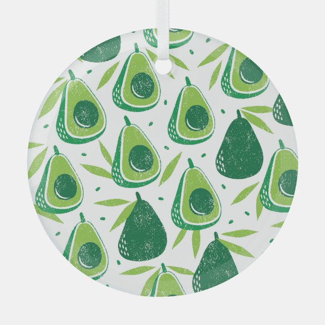 Avocado, textured stamp, seamless pattern. glass tree decoration (Front)