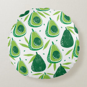 Avocado, textured stamp, seamless pattern. round cushion
