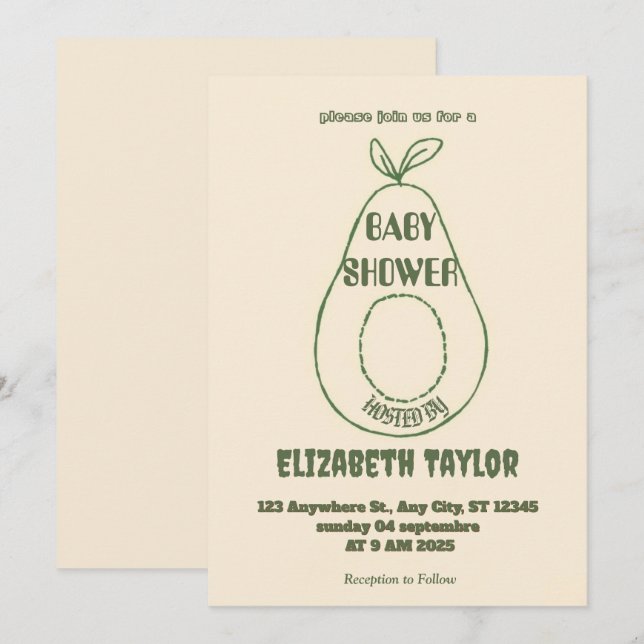 Avocado Themed Baby Shower Invitation  (Front/Back)