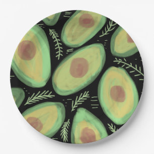 Avocado Tomato Salad Greenery Pattern Paper Plate