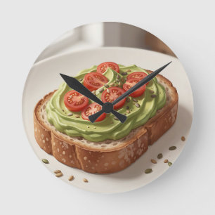 Avocado Tomato Toast Fresh Breakfast Art Round Clock