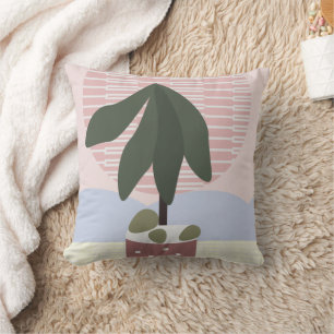 Avocado Tree Blush Muted Geometric Pink Green  Cushion
