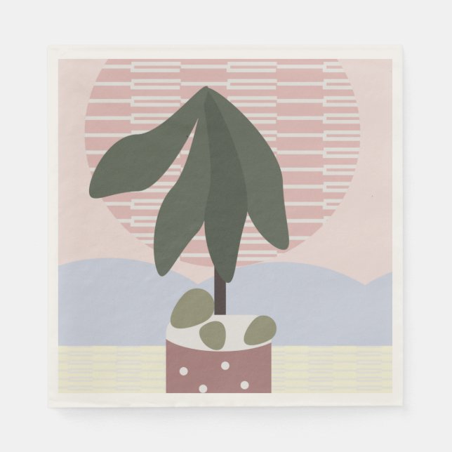 Avocado Tree Blush Muted Geometric Pink Green Napkin (Front)