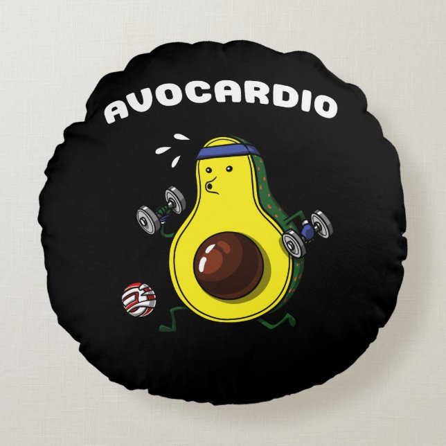Avocado Vegan Fitness Cardio Workout Exercise Round Cushion (Front)