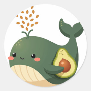Avocado Whale Classic Round Sticker