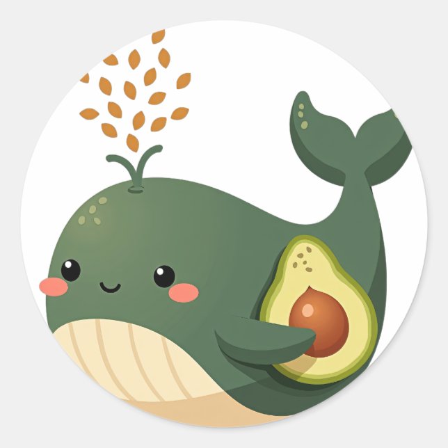 Avocado Whale Classic Round Sticker (Front)