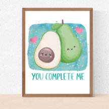 Avocado You Complete Me Love Kawaii Watercolor