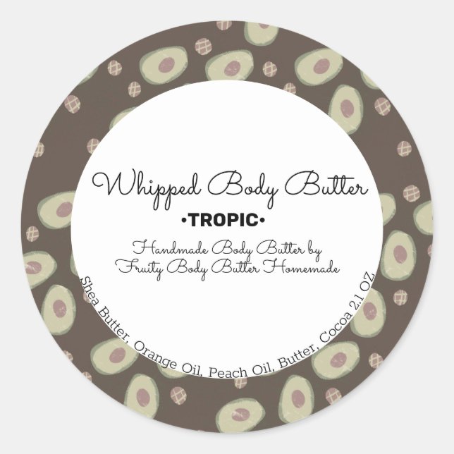 Avocados Body Butter Bath Branding Packaging Classic Round Sticker (Front)