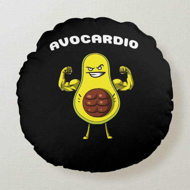 Avocardio Fitness Avocado Funny Vegan Workout Joke Round Cushion (Front)