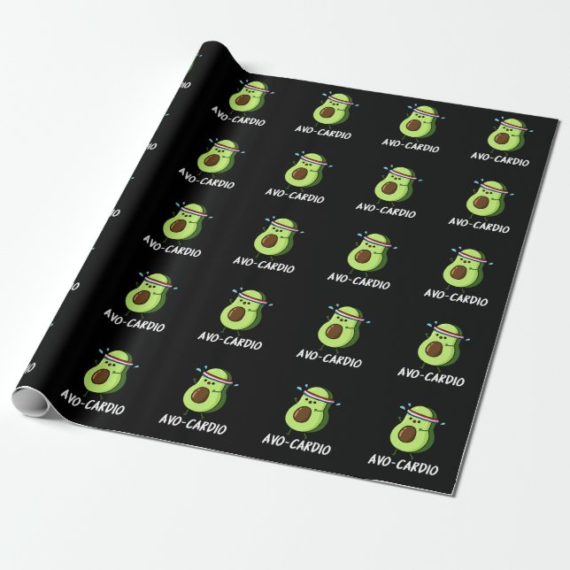 Avocardio Funny Excercise Avocado Pun Dark BG Wrapping Paper (Unrolled)