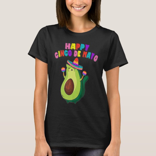 Avocato Avocado Cat Cinco De Mayo Vegan Kitten Mex T-Shirt (Front)