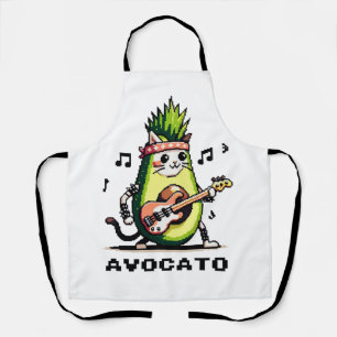 Avocato Bassist - Punk Cat Avocado Pixel Art Apron