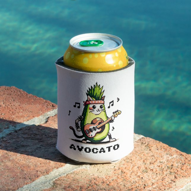 Avocato Bassist - Punk Cat Avocado Pixel Art Can Cooler (In Situ Pool)
