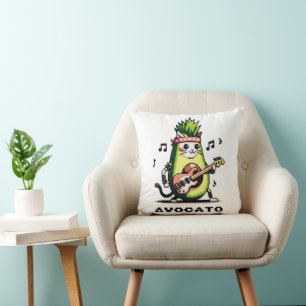Avocato Bassist - Punk Cat Avocado Pixel Art Cushion