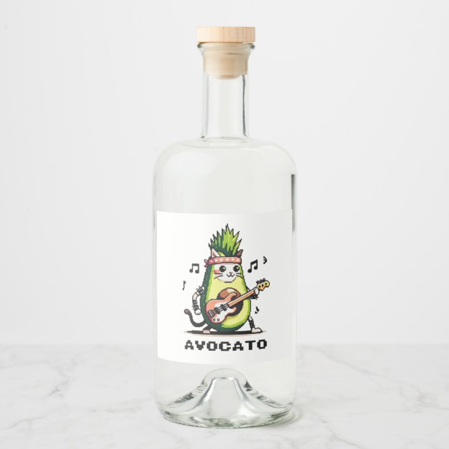 Avocato Bassist - Punk Cat Avocado Pixel Art Liquor Bottle Label (Front)
