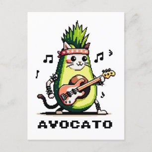 Avocato Bassist - Punk Cat Avocado Pixel Art Postcard