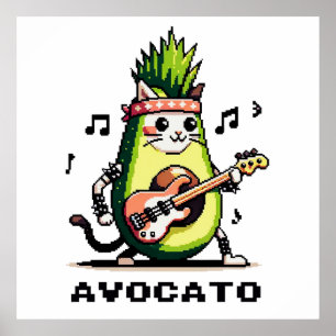 Avocato Bassist - Punk Cat Avocado Pixel Art Poster