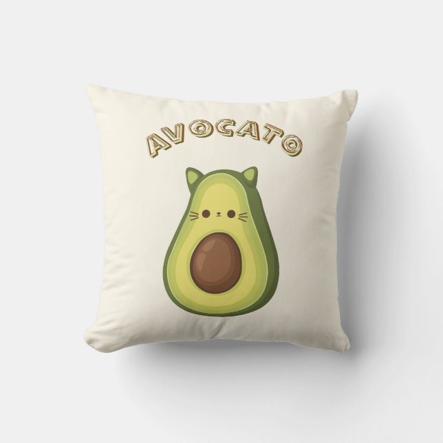 AVOCATO – Funny Cute Cat & Avocado Lovers Pillow   (Front)