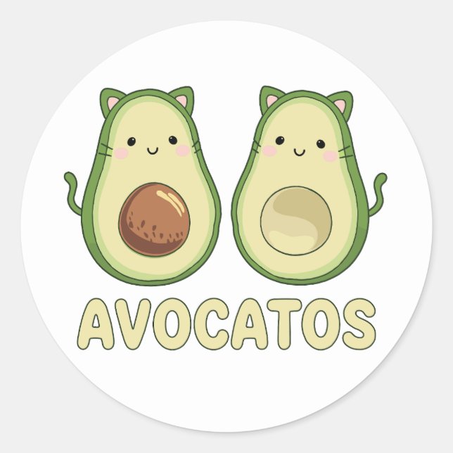 Avocatos Kawaii Cat & Avocado Classic Round Sticker (Front)