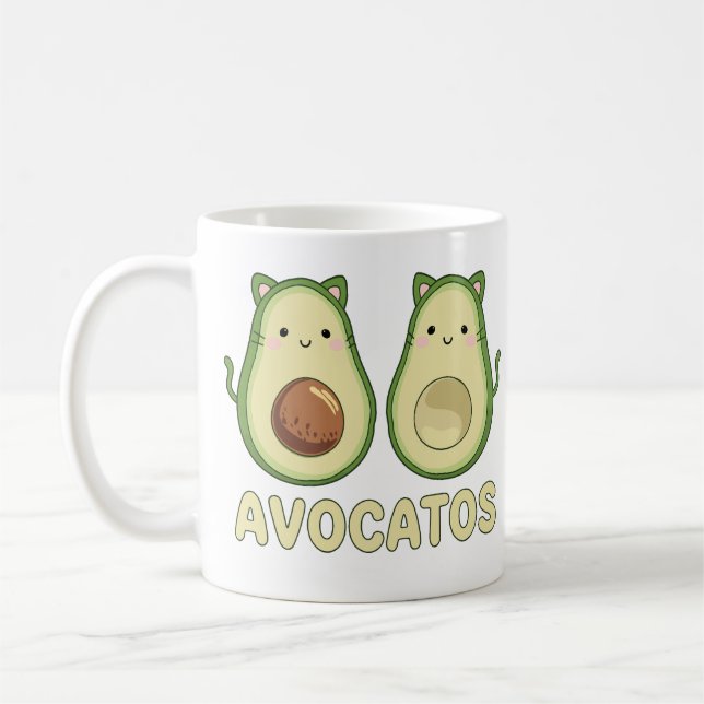 Avocatos Kawaii Cat & Avocado Coffee Mug (Left)