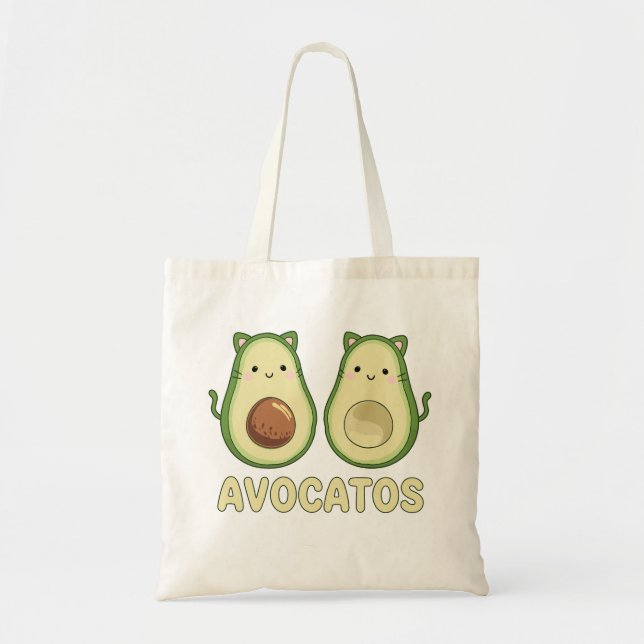 Avocatos Kawaii Cat & Avocado Tote Bag (Front)