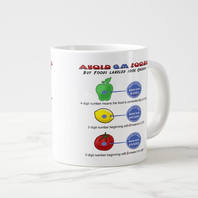 Avoid GM foods avoid 5 digit PLU starting with 8 Large Coffee Mug (Front Right)