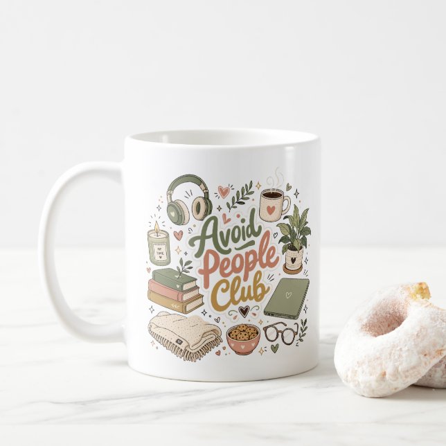 Avoid People Club Cosy Introvert Vibes Coffee Mug (With Donut)