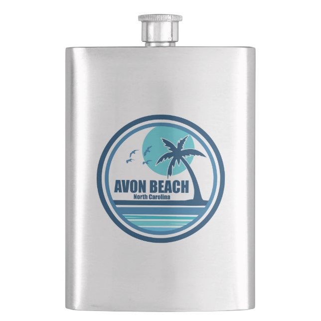 Avon Beach North Carolina Palm Tree Birds Hip Flask (Front)