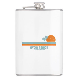 Avon Beach North Carolina Sun Palm Trees Hip Flask