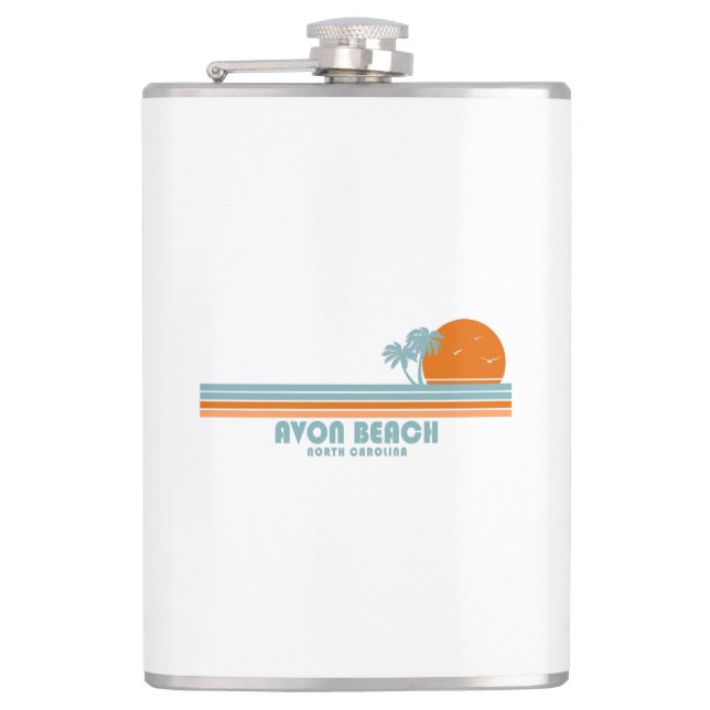 Avon Beach North Carolina Sun Palm Trees Hip Flask (Front)
