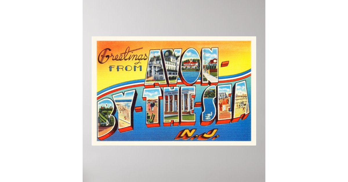 Avon by the Sea New Jersey NJ Vintage Postcard Poster Zazzle