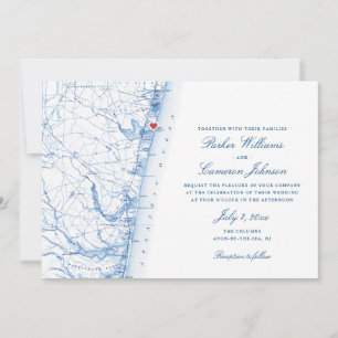 Avon-by-the-Sea NJ Map Elegant Navy Blue Wedding Invitation